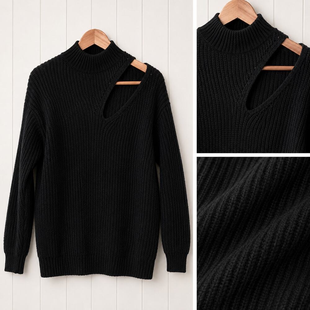 ASTR The Label Sweater Women's S Black Shoulder Cutout Mock Neck Ribbed NWT Knit